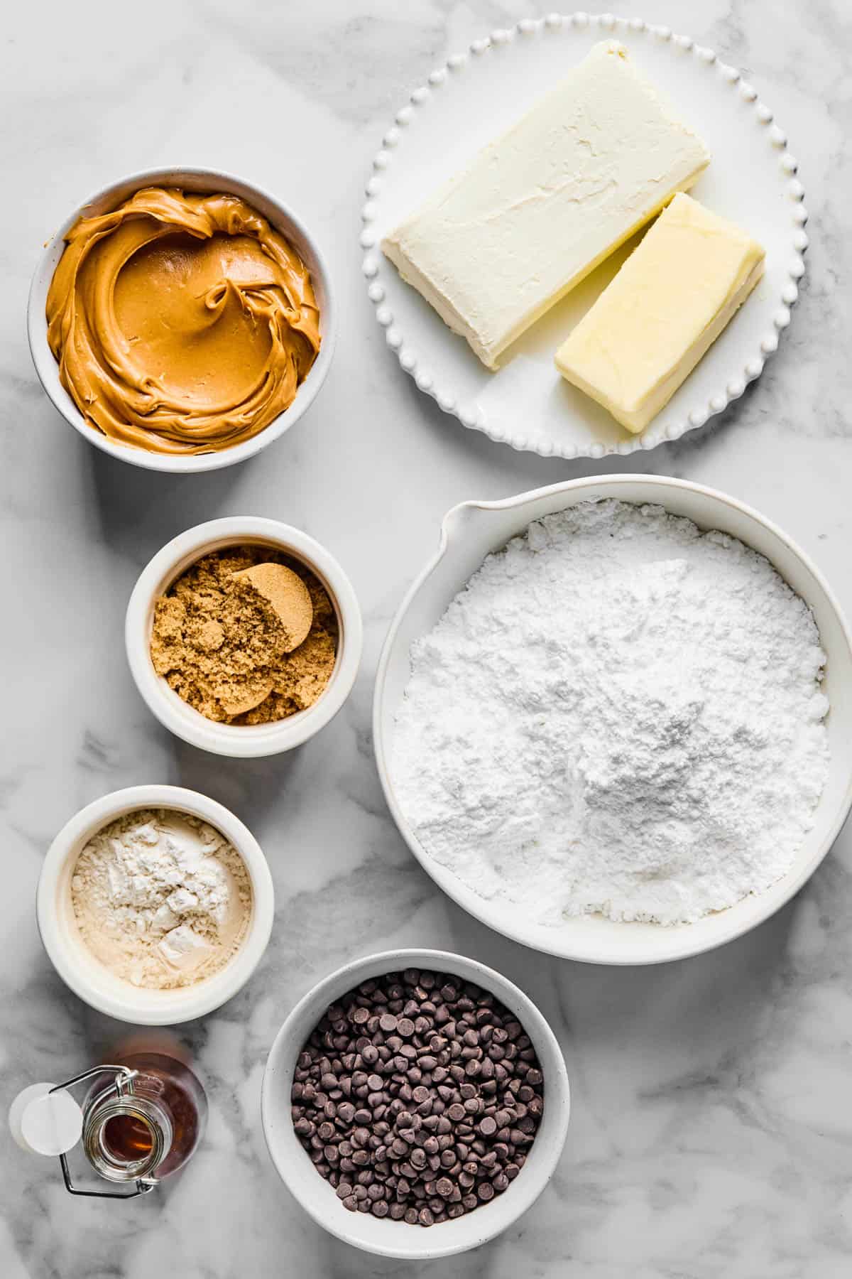 ingredients for buckeye dip laid out on the counter
