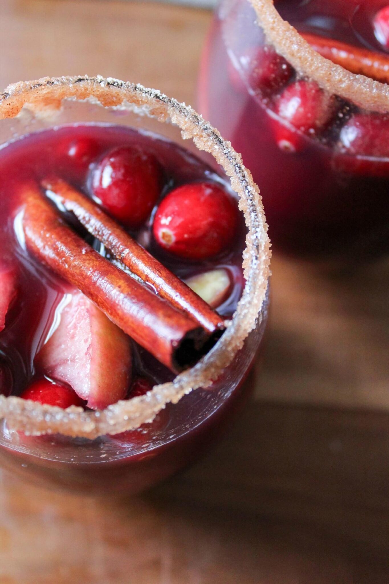 cranberry apple sangria in a wine glass
