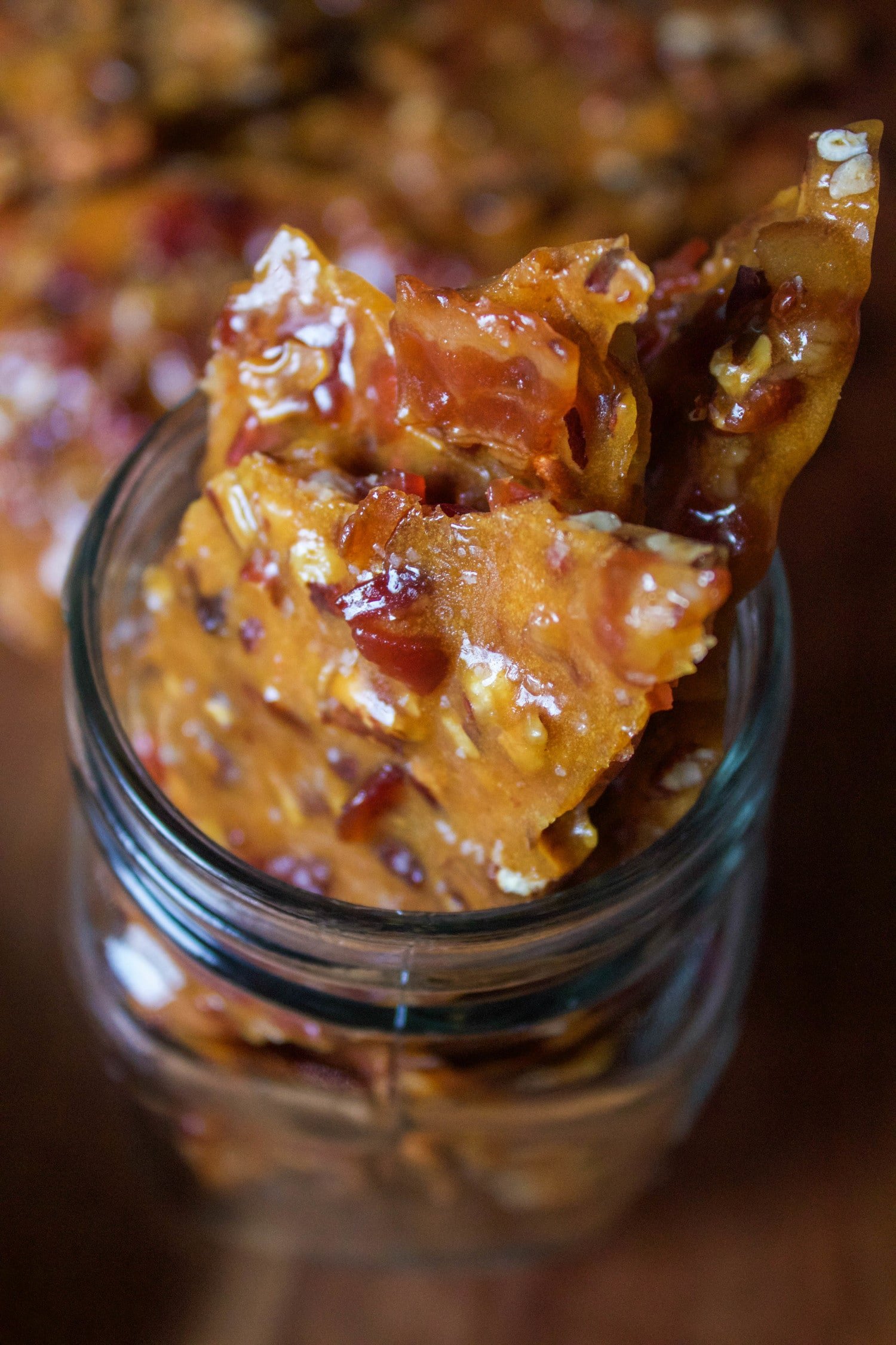 This bourbon bacon brittle is made with candied bacon, toasted pecans and bourbon. It's the crunchiest, most delicious brittle you will ever have.