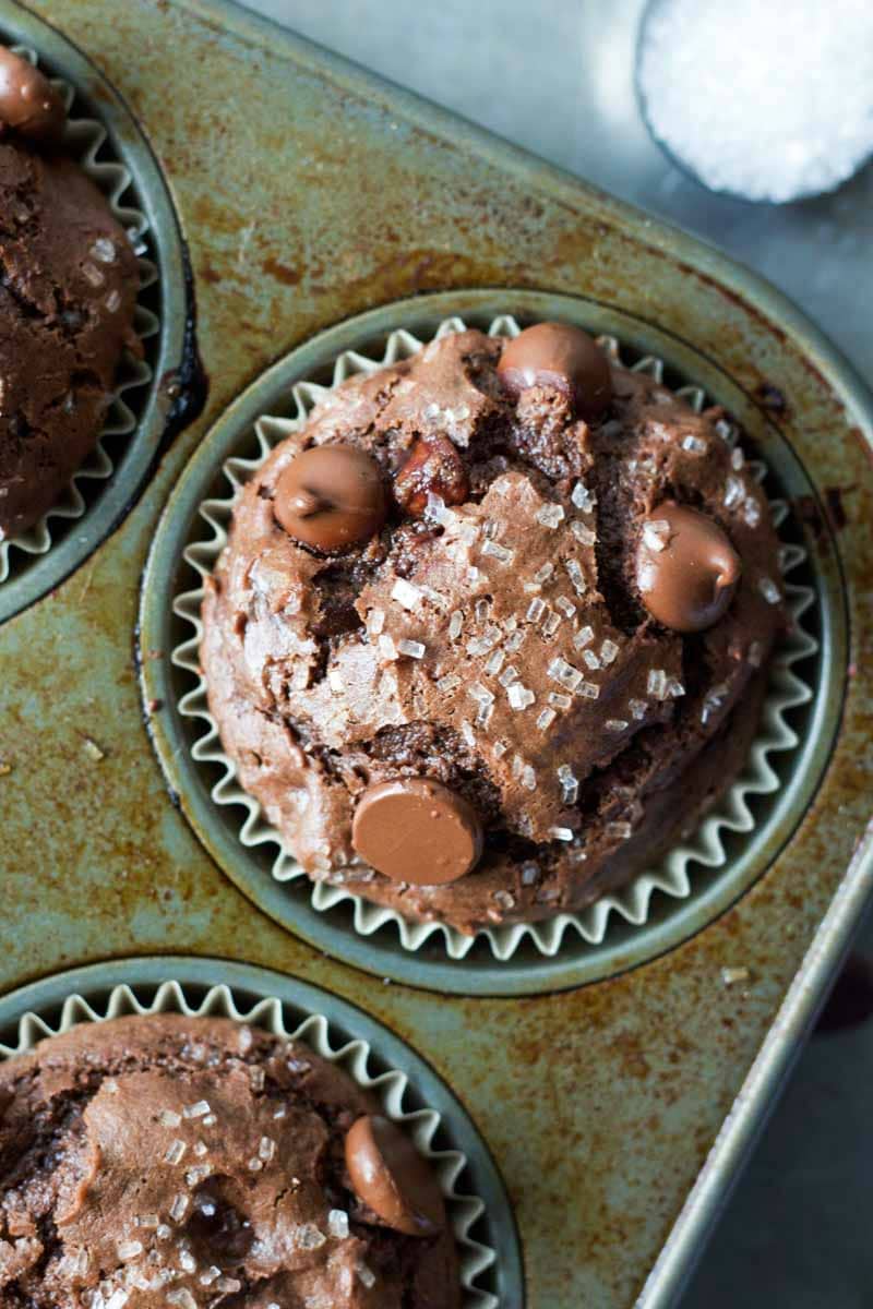 Bakery style triple chocolate muffins made with cocoa, chocolate chunks and dark chocolate chips. The perfect muffin for all the chocolate lovers out there!