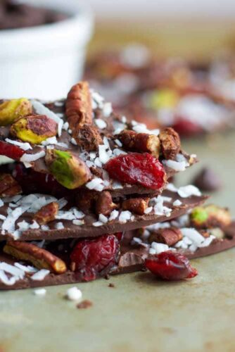 Dark Chocolate Bark with Coffee Roasted Pistachios - What Molly Made