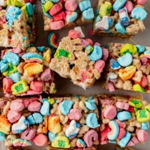 lucky charms rice krispie treats cut into squares