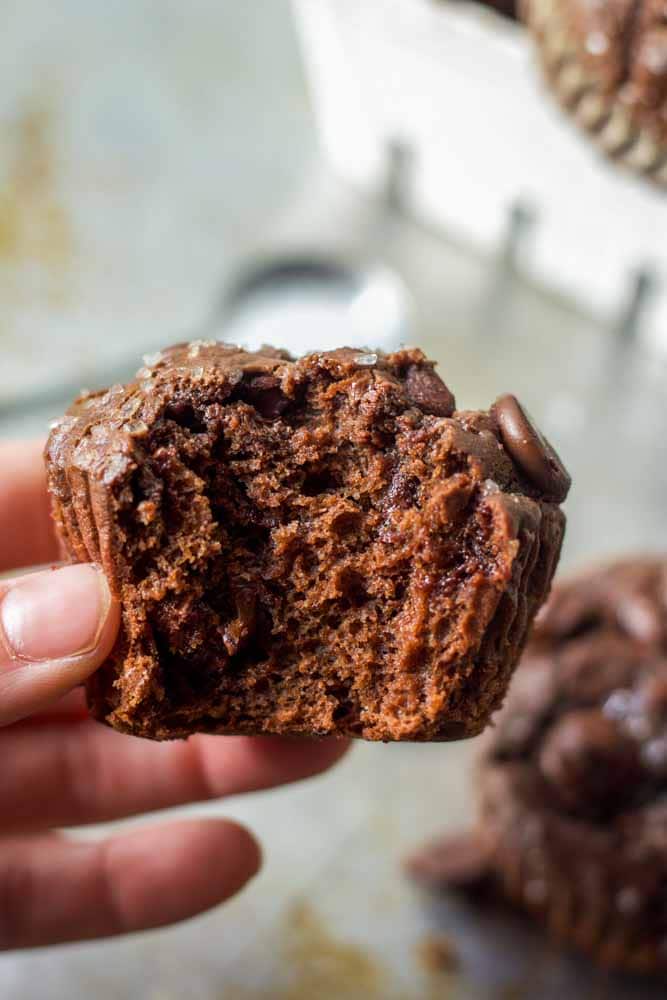 Bakery style triple chocolate muffins made with cocoa, chocolate chunks and dark chocolate chips. The perfect muffin for all the chocolate lovers out there!