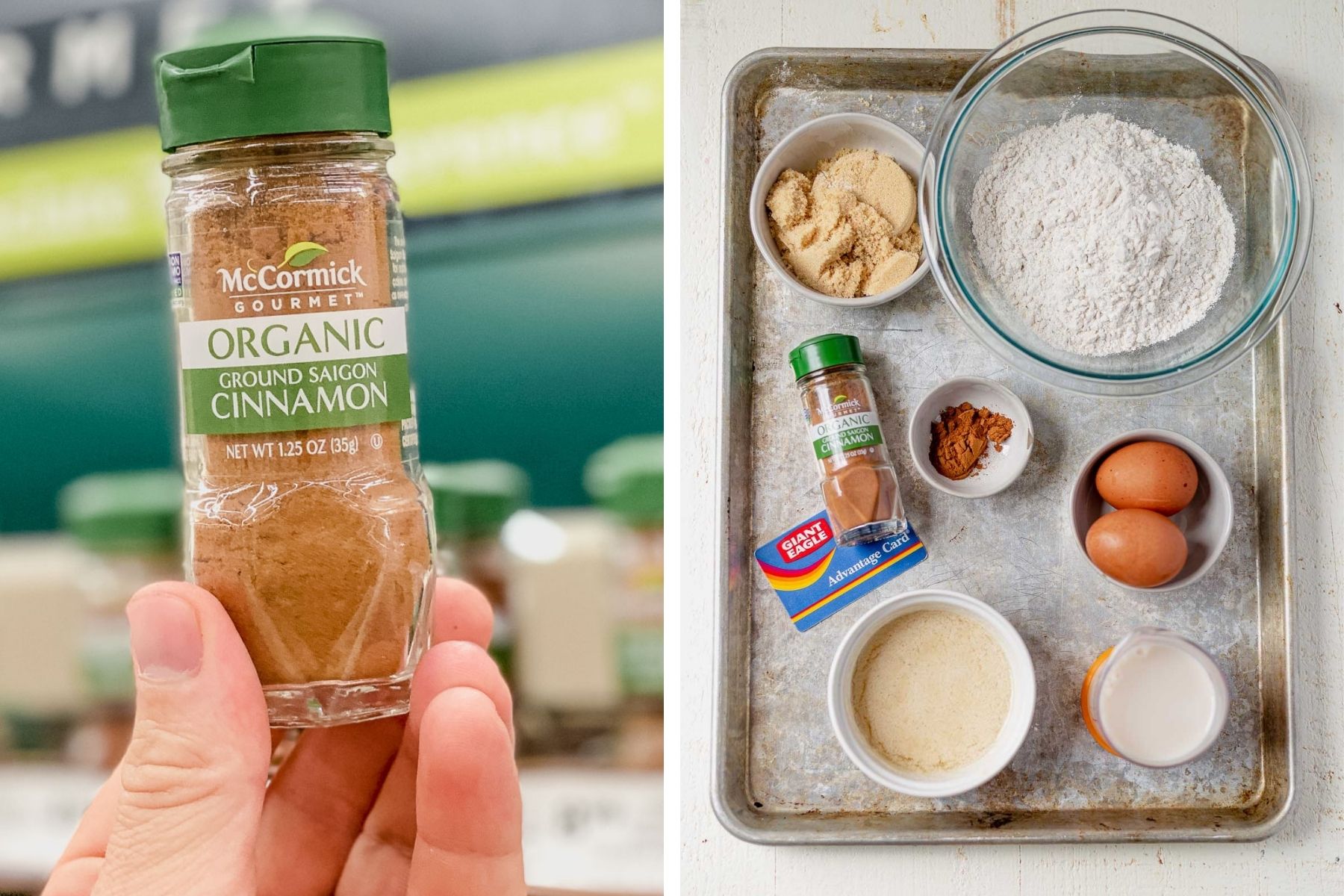 ingredients for coffee cake muffins on a sheet pan