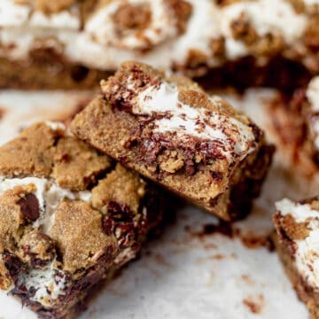 cookie smores bar on parchment paper