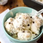 Homemade No Churn Chocolate Chip Cookie Dough Ice Cream in a bowl with a spoon