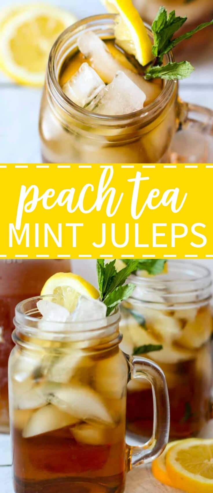 There is not Derby celebration without mint juleps. These mint juleps have a little twist to them with peach tea infused. They're sweet and fresh and the perfect accessory to your big hat!