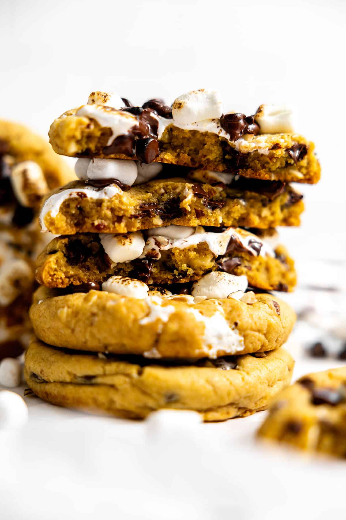 a stack of rocky road cookies on the counter