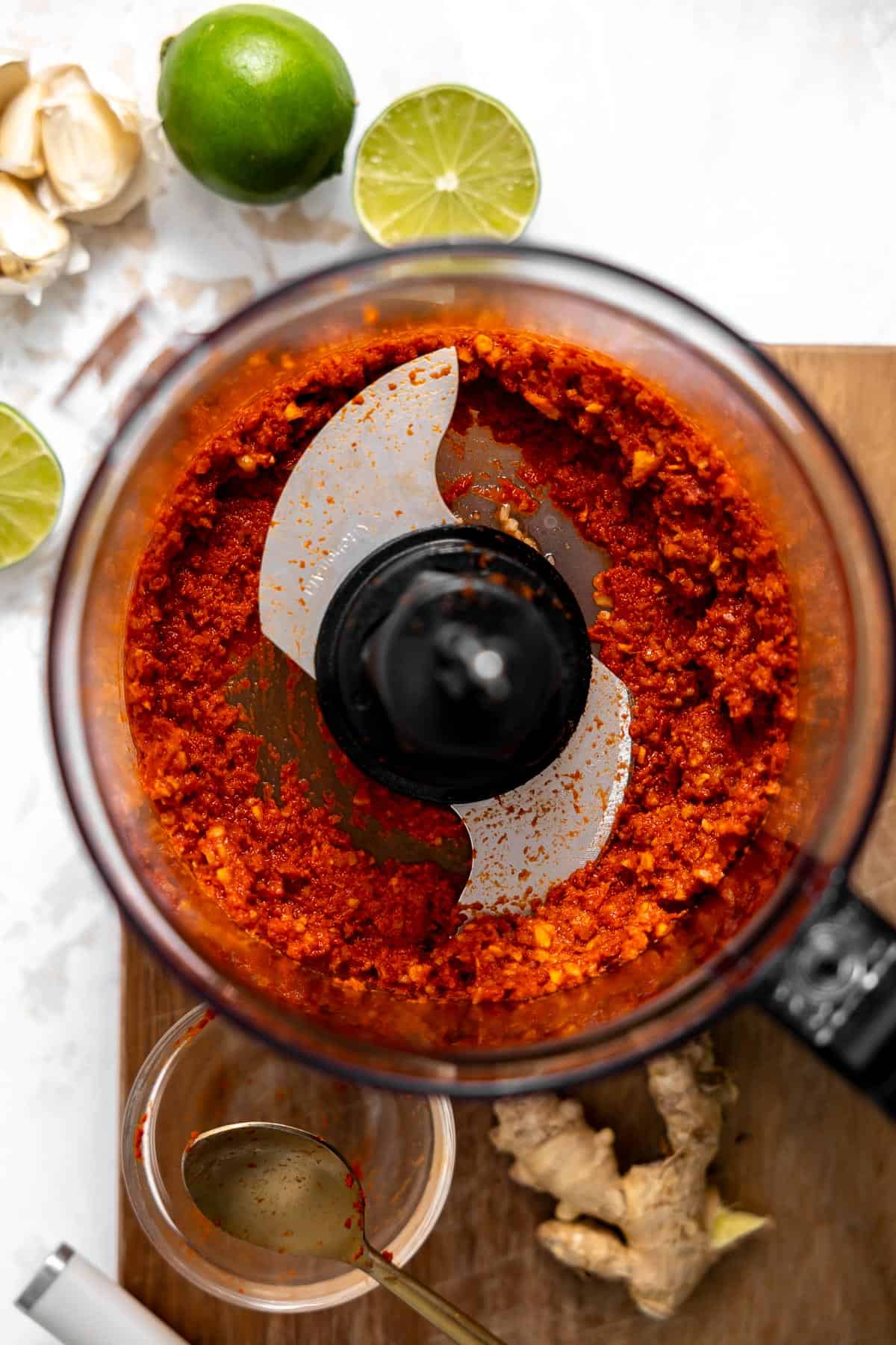 thai red curry paste in a food processor