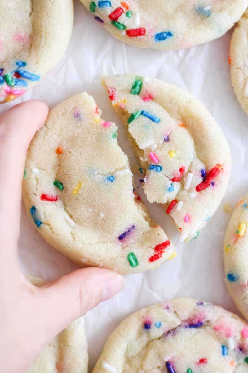 Easy and full of sprinkles, these Funfetti Sugar Cookies are the perfect Christmas cookie or birthday cookie and only require one bowl. Mix all of the classic ingredients like butter, sugar, flour and eggs and add sprinkles and almond extract for the perfect funfetti cookie recipe. They're simple and delicious!