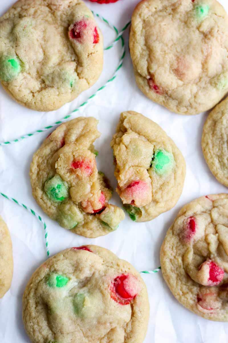 These soft and chewy M&M cookies are the best Christmas cookie you will make this year. They're made with butter and sugar, then eggs, vanilla extract and vanilla pudding are mixed in with the dry ingredients. Add any color of M&M for a festive holiday cookie. These red and green candies make these the best Christmas cookie recipe you will find. They stay soft and chewy for days! Store in the freezer for up to three months.