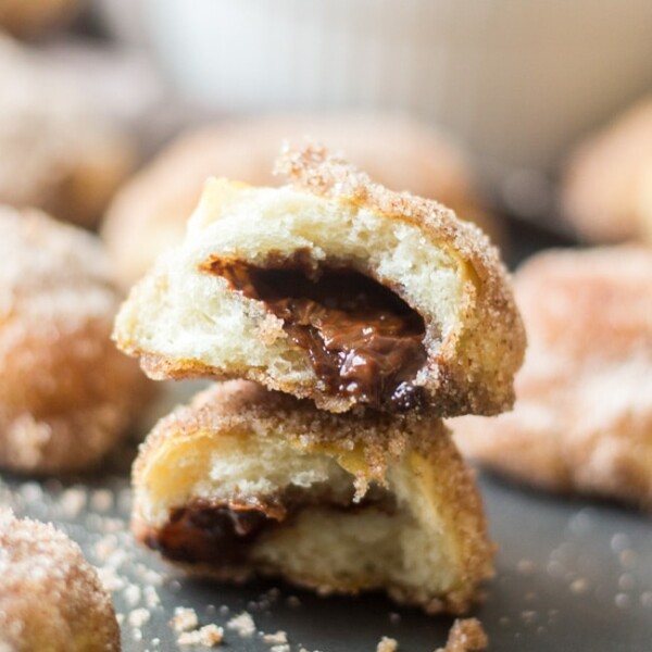 cinnamon sugar pretzel bites are stuffed with nutella and are the perfect snack or dessert recipe for parties