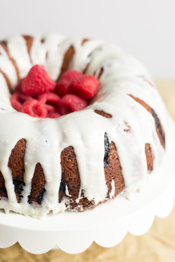 Peek-a-Boo Pound Cake with Raspberry Cream Cheese Frosting