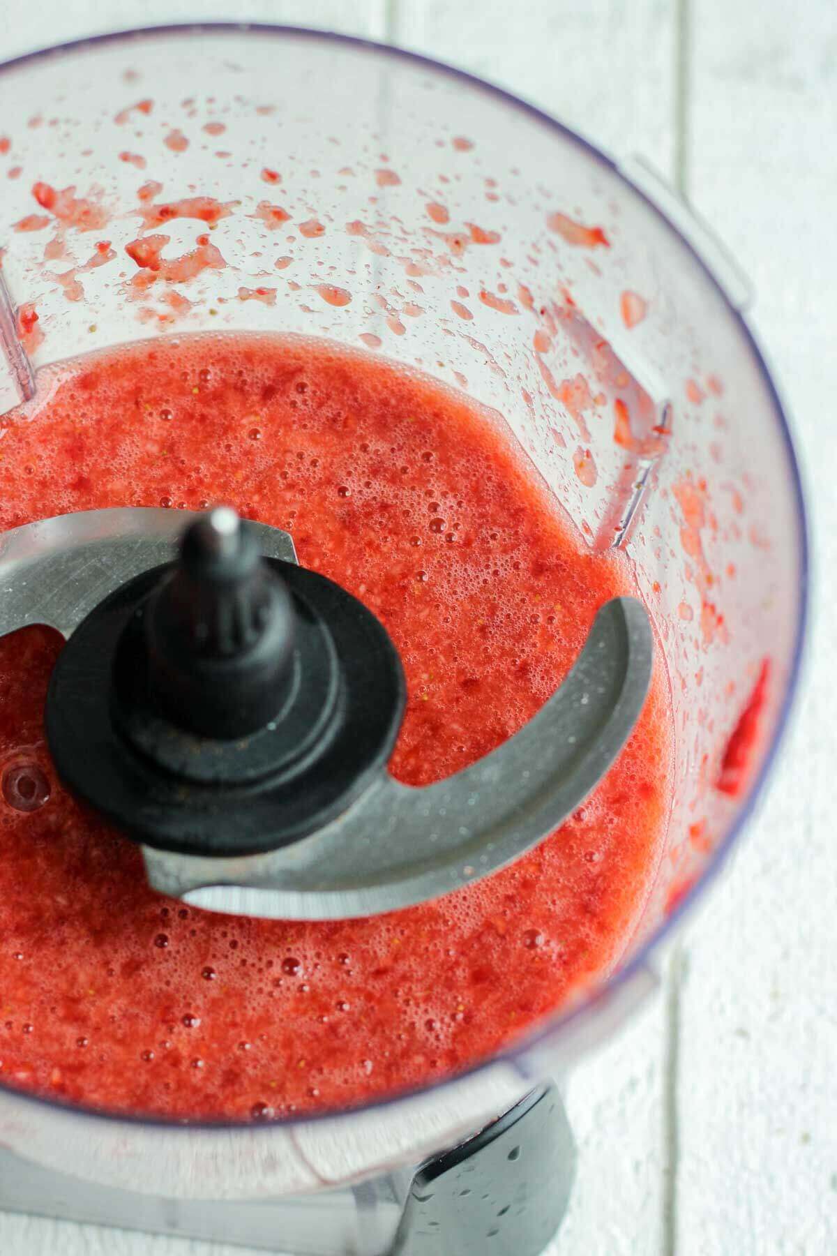 strawberries blended in a food processor