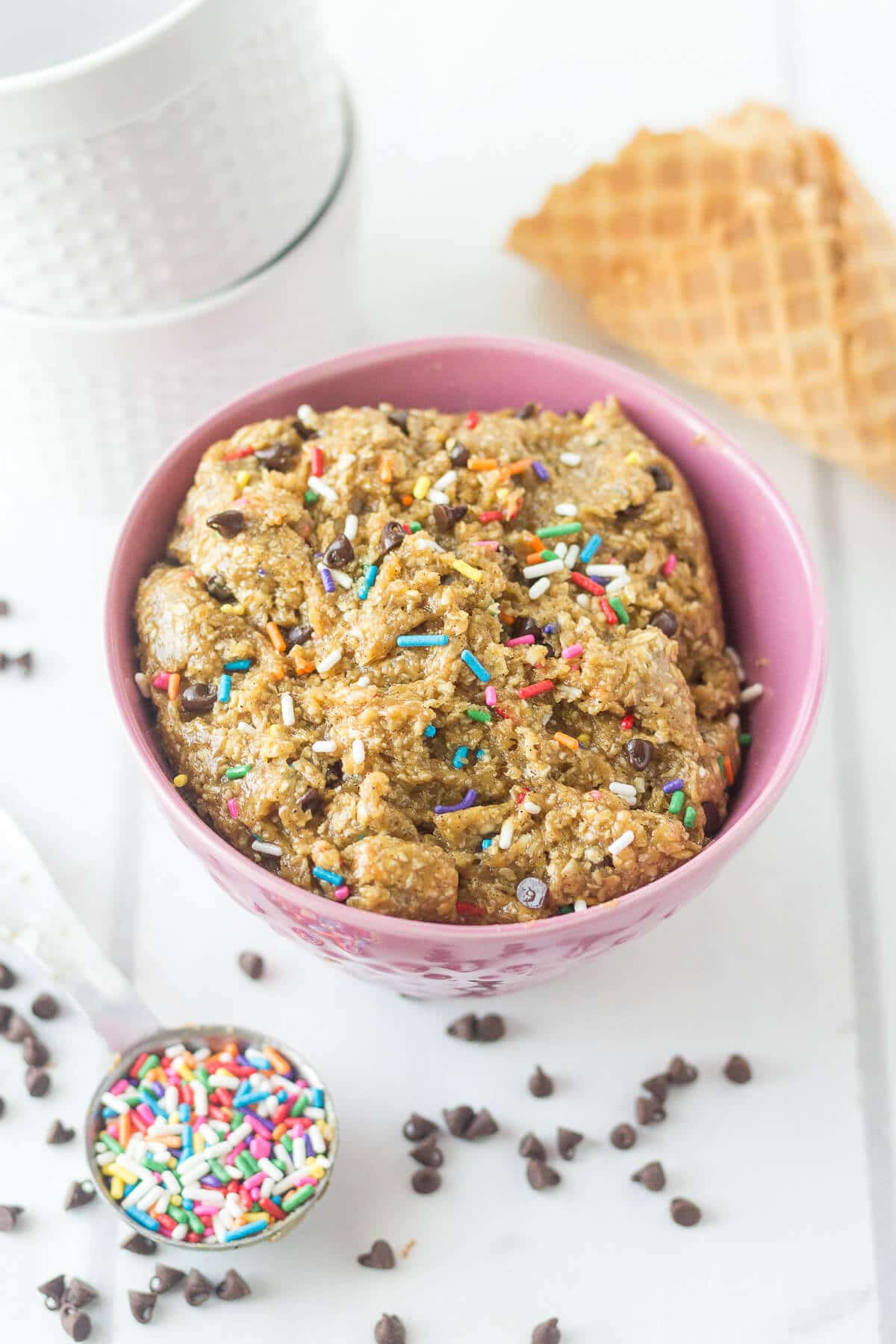 This healthy funfetti protein cookie dough is an easy snack recipe to fuel you up and keep you full. This healthy recipe is made with raw, natural ingredients and filled with flavor and protein.