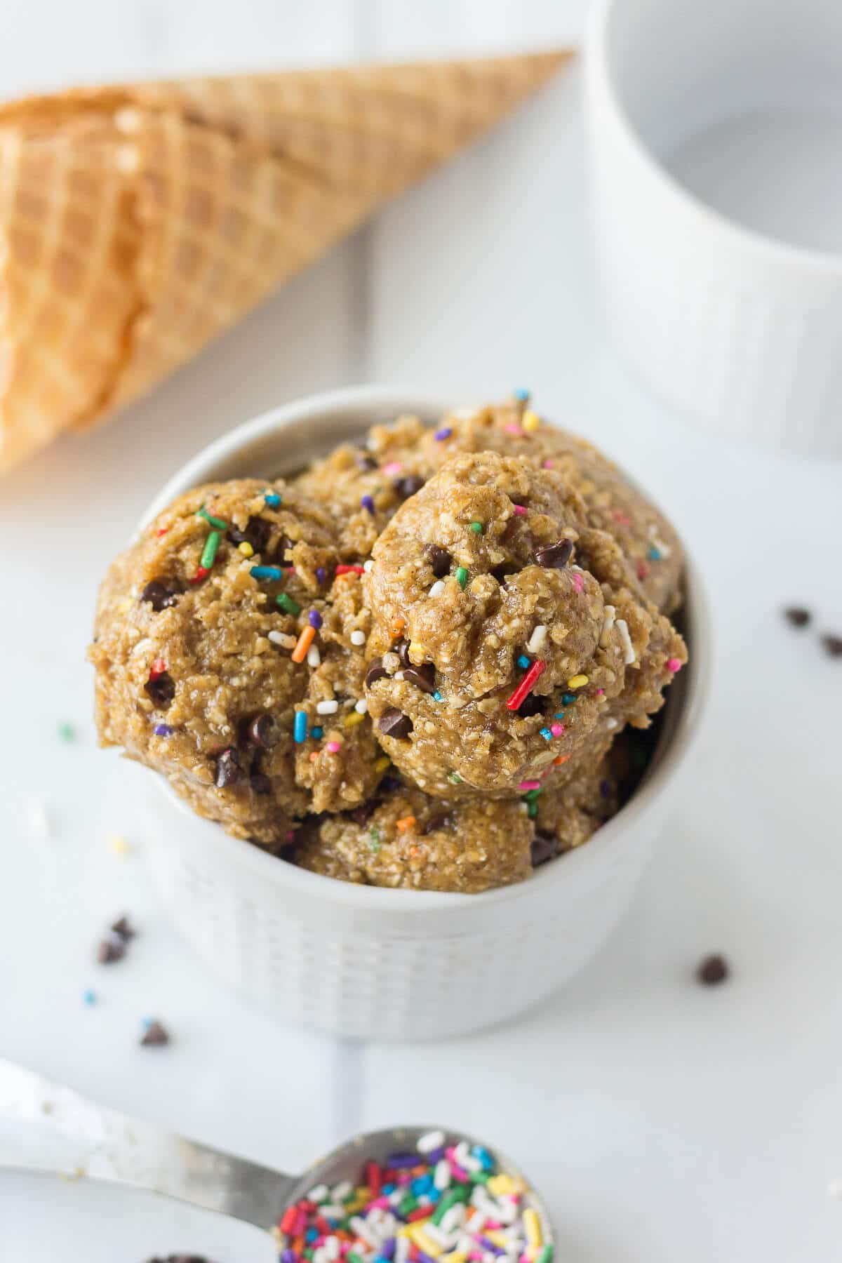 This healthy funfetti protein cookie dough is an easy snack recipe to fuel you up and keep you full. This healthy recipe is made with raw, natural ingredients and filled with flavor and protein.