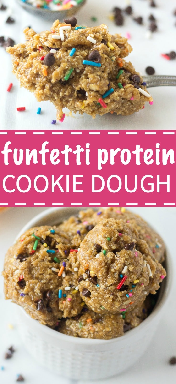 This healthy funfetti protein cookie dough is an easy snack recipe to fuel you up and keep you full. This healthy recipe is made with raw, natural ingredients and filled with flavor and protein.