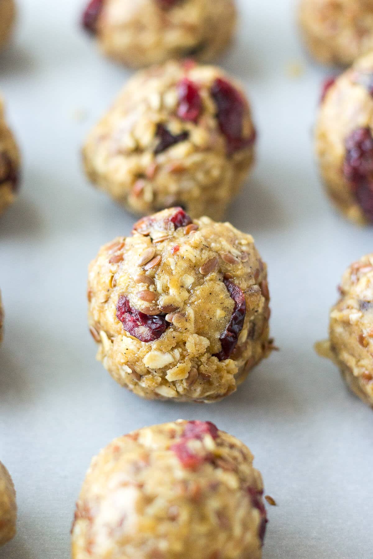 PB & J Protein Balls on a cookie sheet