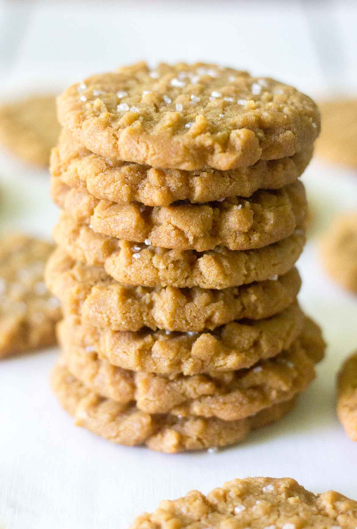 a stack of flourless peanut butter cookies