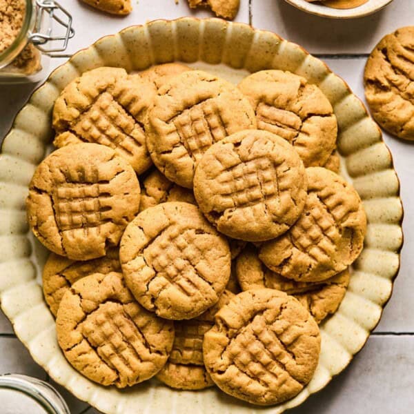 a plate of flourless peanut butter cookies.