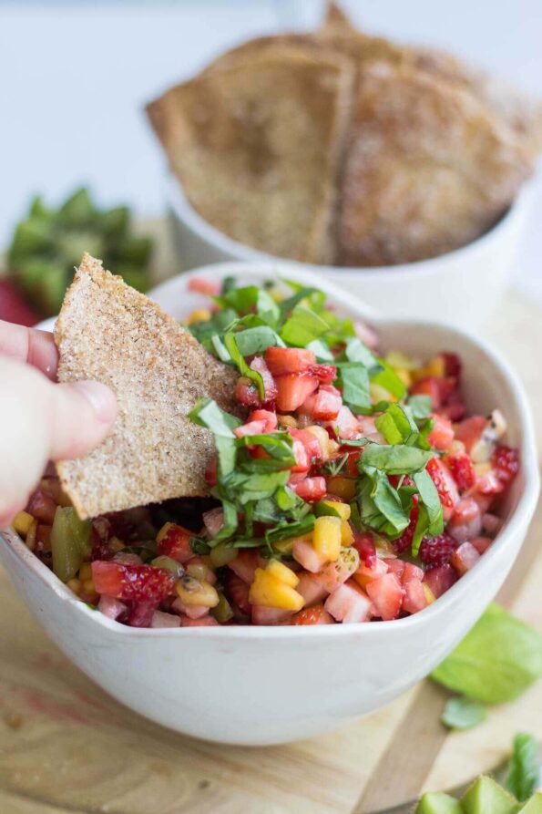 Healthy Fruit Salsa with Cinnamon Sugar Pita Chips What Molly Made