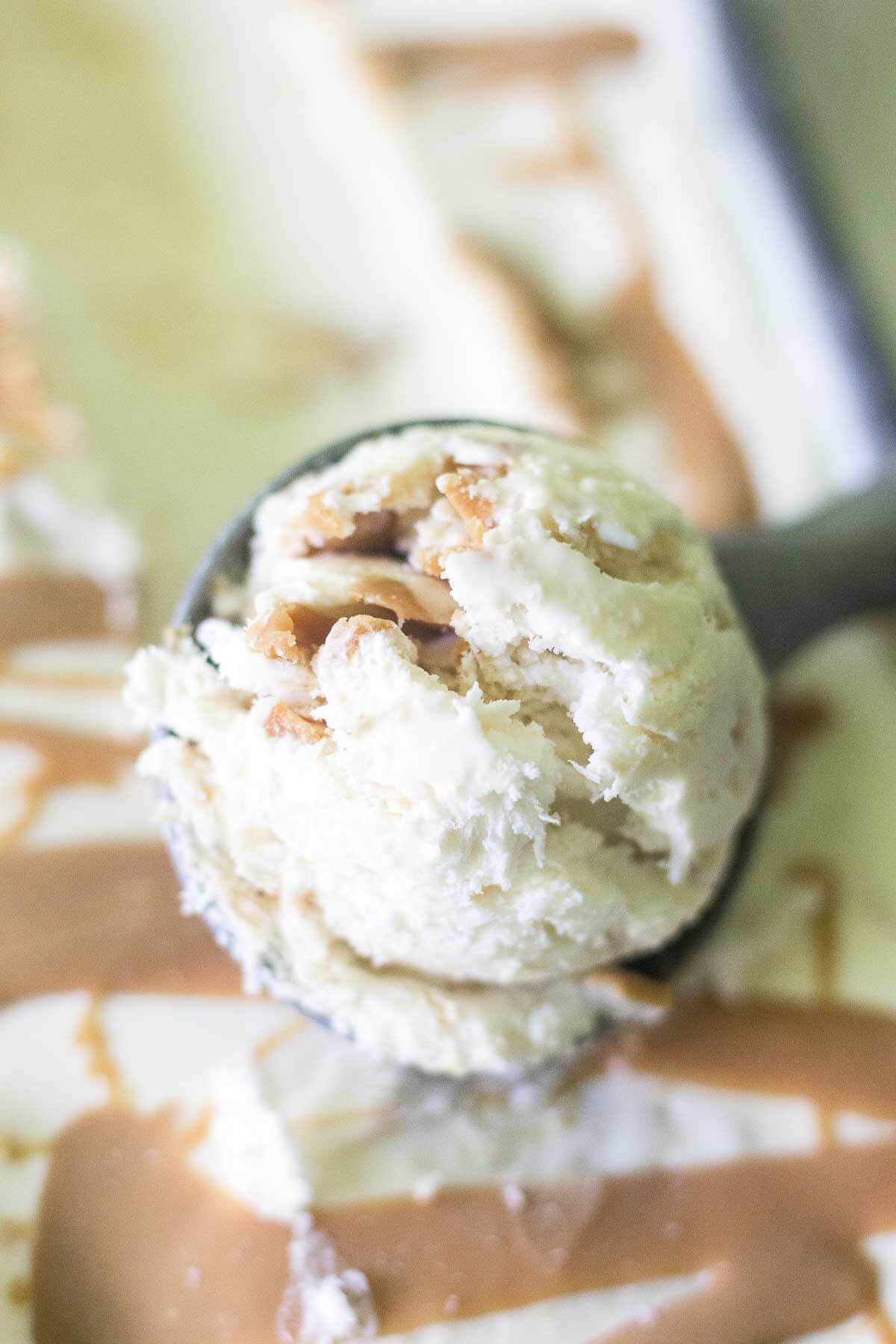 ice cream scoop full of no churn peanut butter ice cream