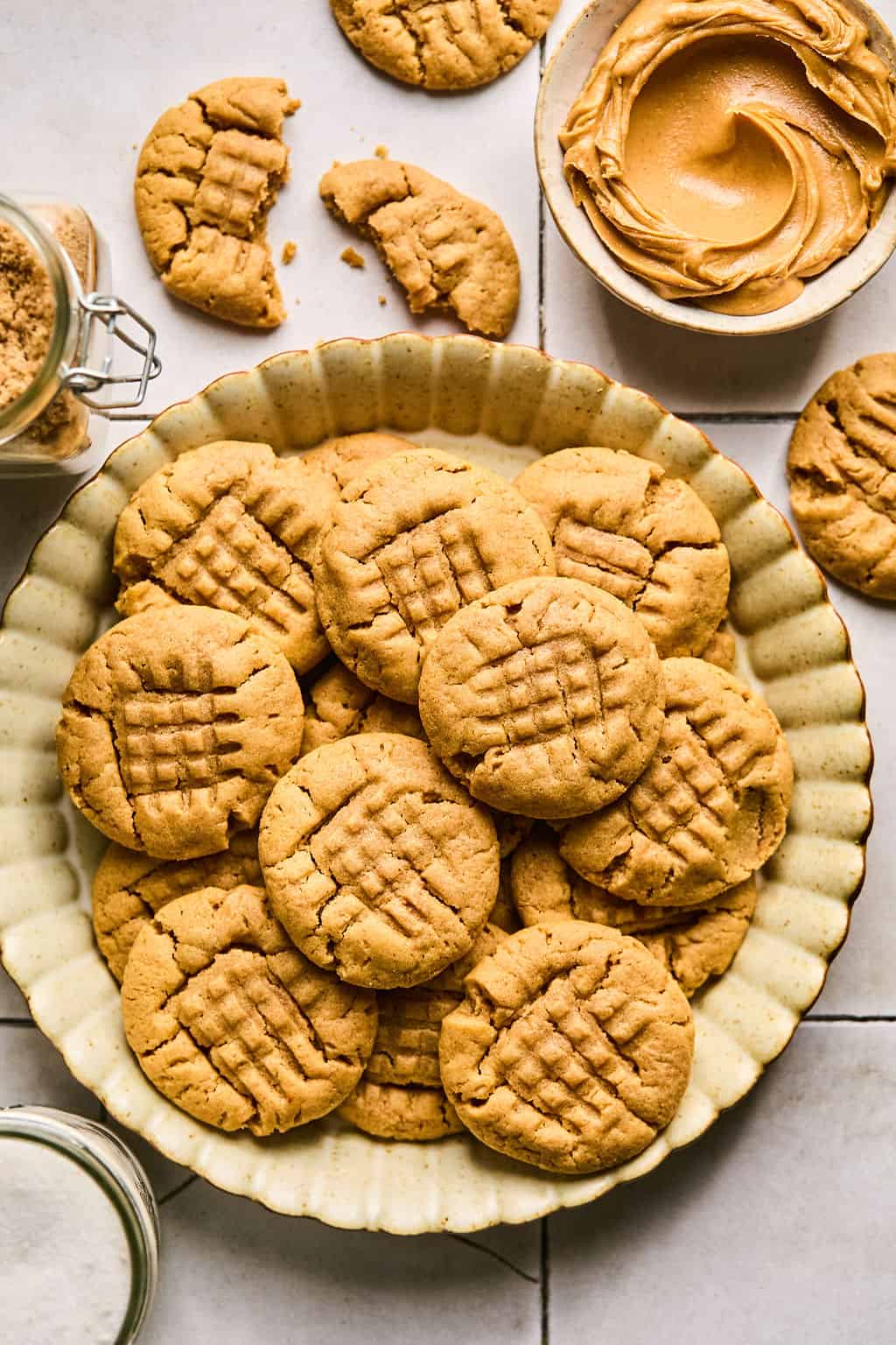 flourless peanut butter cookies on a plate.