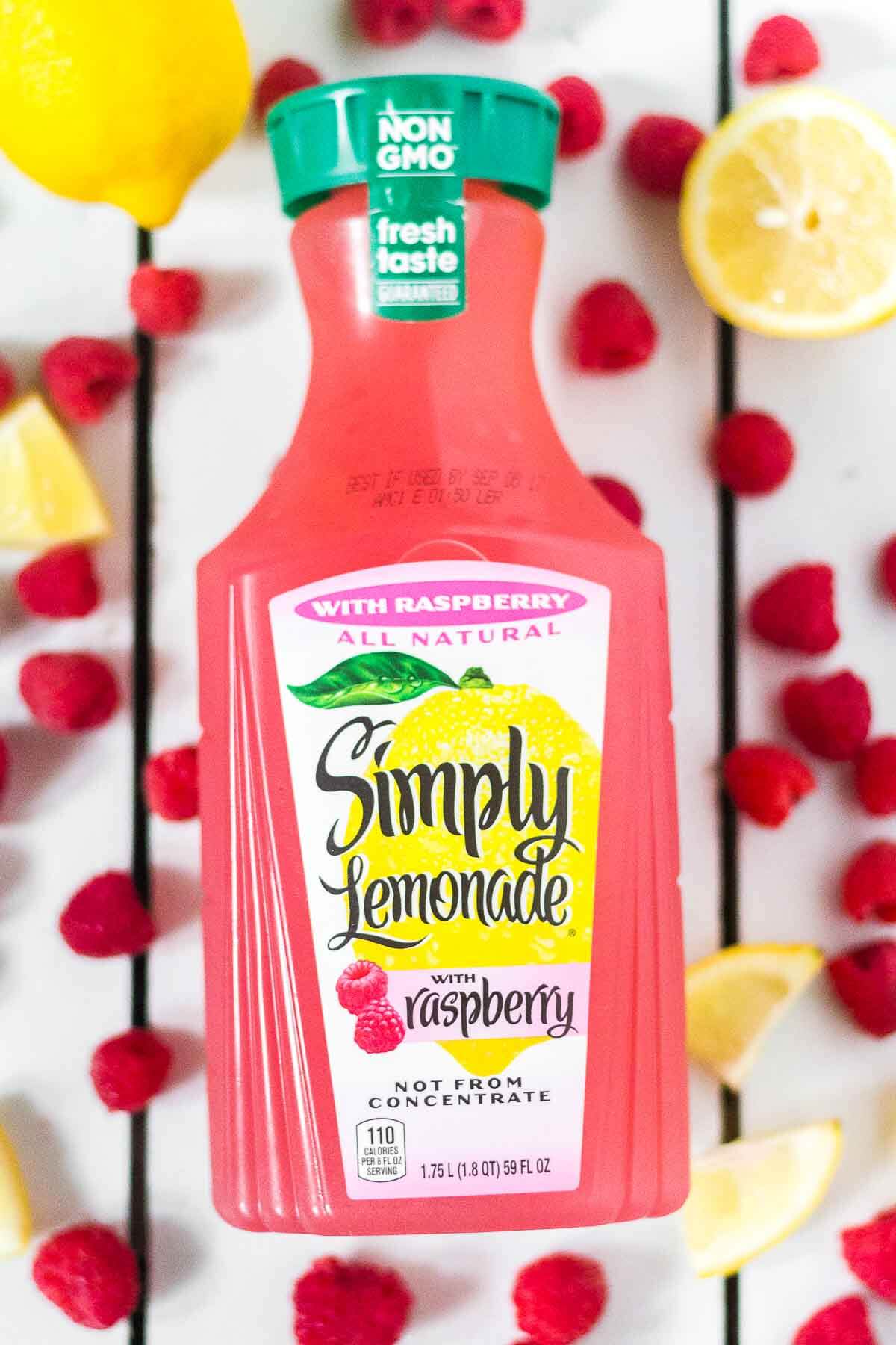 container of simply lemonade with raspberry