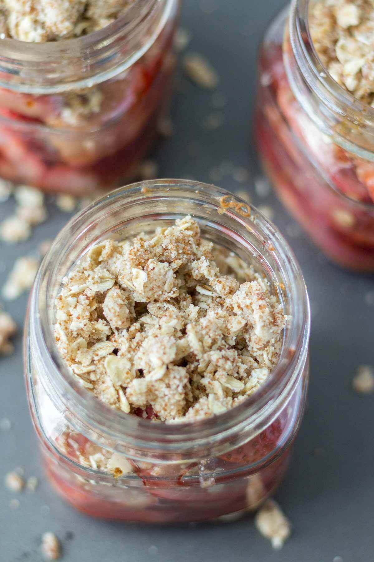 aerial view of strawberry rhubarb crisp