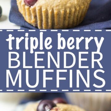 Easy to make and full of good-for-you ingredients, these triple berry blender muffins will show you just how easy and delicious breakfast can be. You will love the oats, blueberries, maple syrup and jam inside these easy muffins!
