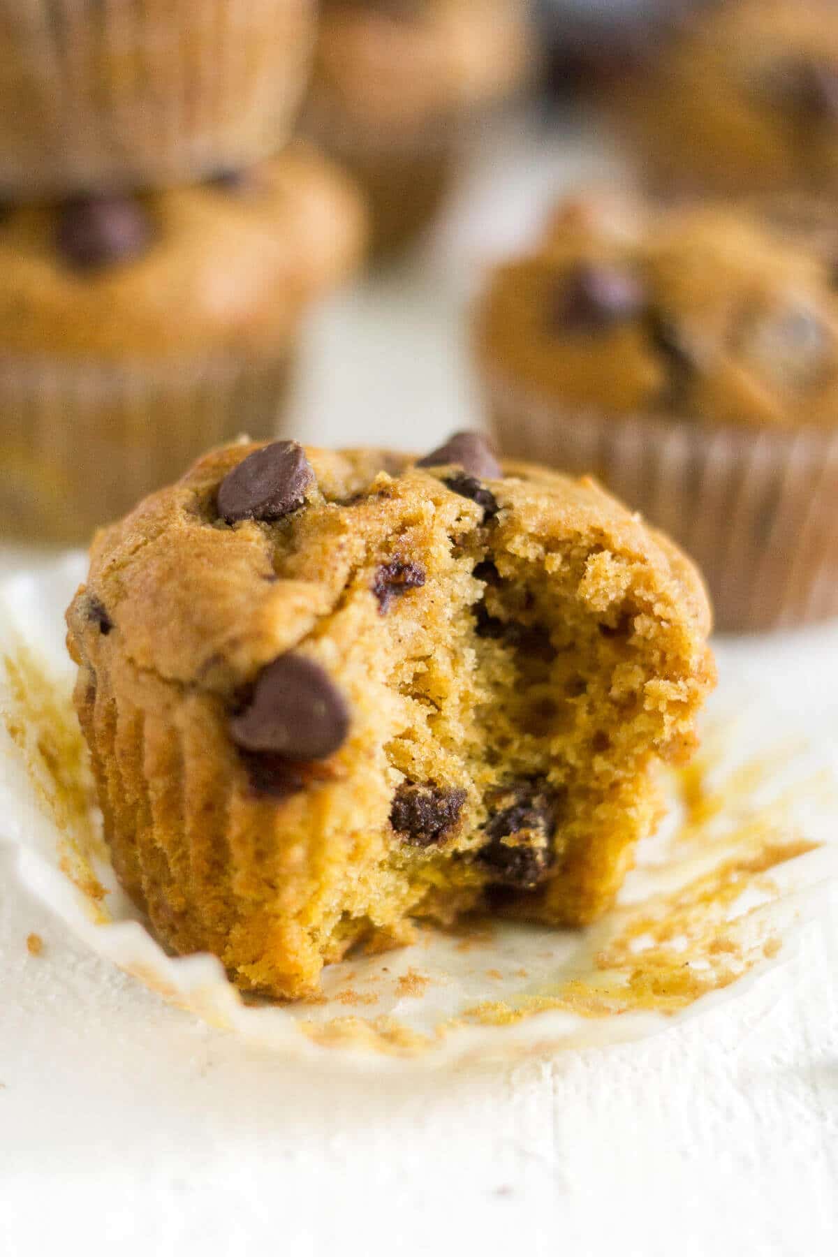 Soft and moist, these gluten free pumpkin muffins are filled with pure pumpkin, fall spices and chocolate chips. Enjoy a delicious muffin in the morning this fall without all the gluten!