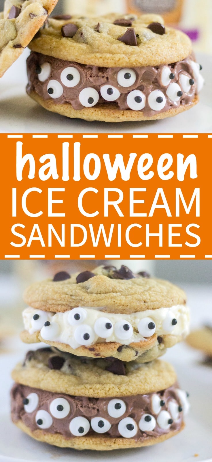 Spooky Monster Ice Cream Sandwiches are an easy Halloween treat for kids and adults alike! This Halloween recipe is a fun dessert for any spooky occasion, from a kid’s party to a trick-or-treating night in.