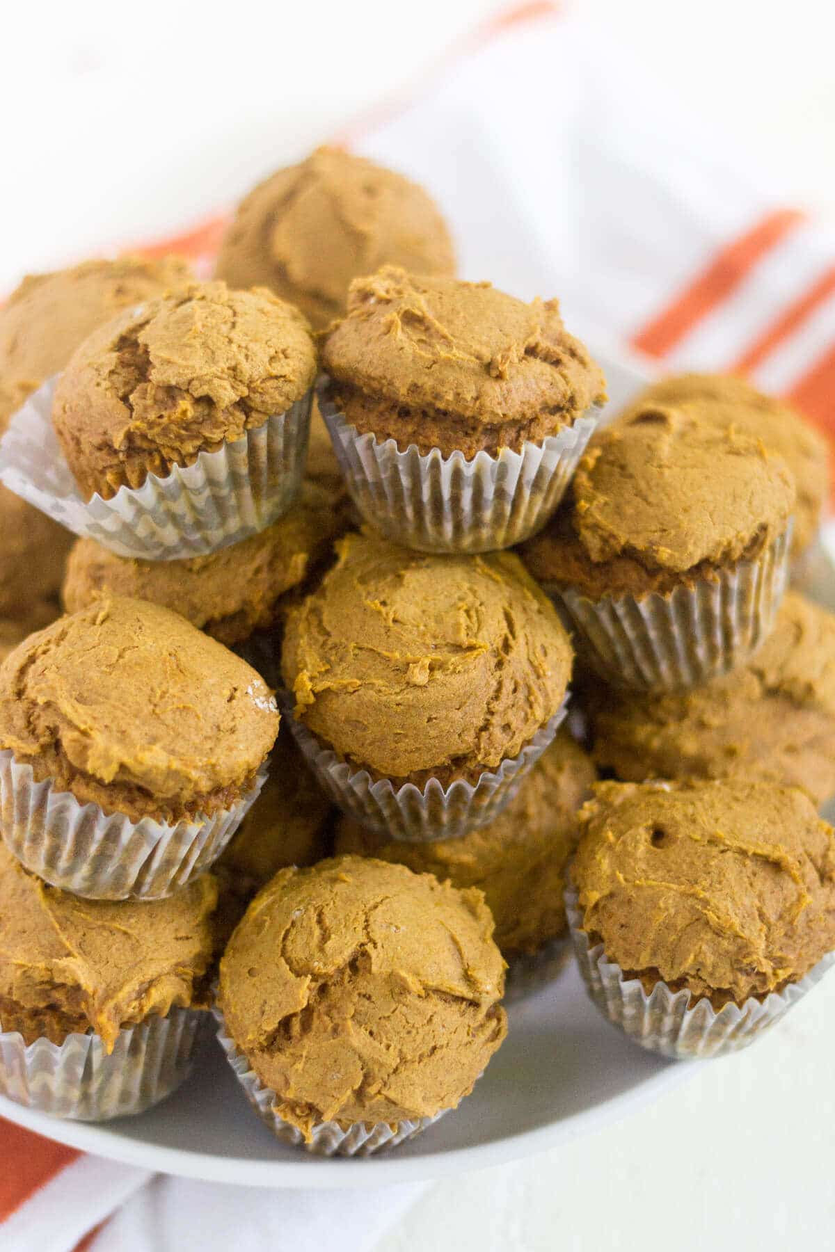 With only two ingredients, these mini pumpkin muffins are as easy as they come. Plus they're only 45 calories each! They're made without oil and eggs and they're so soft and filled with pumpkin spice flavor.