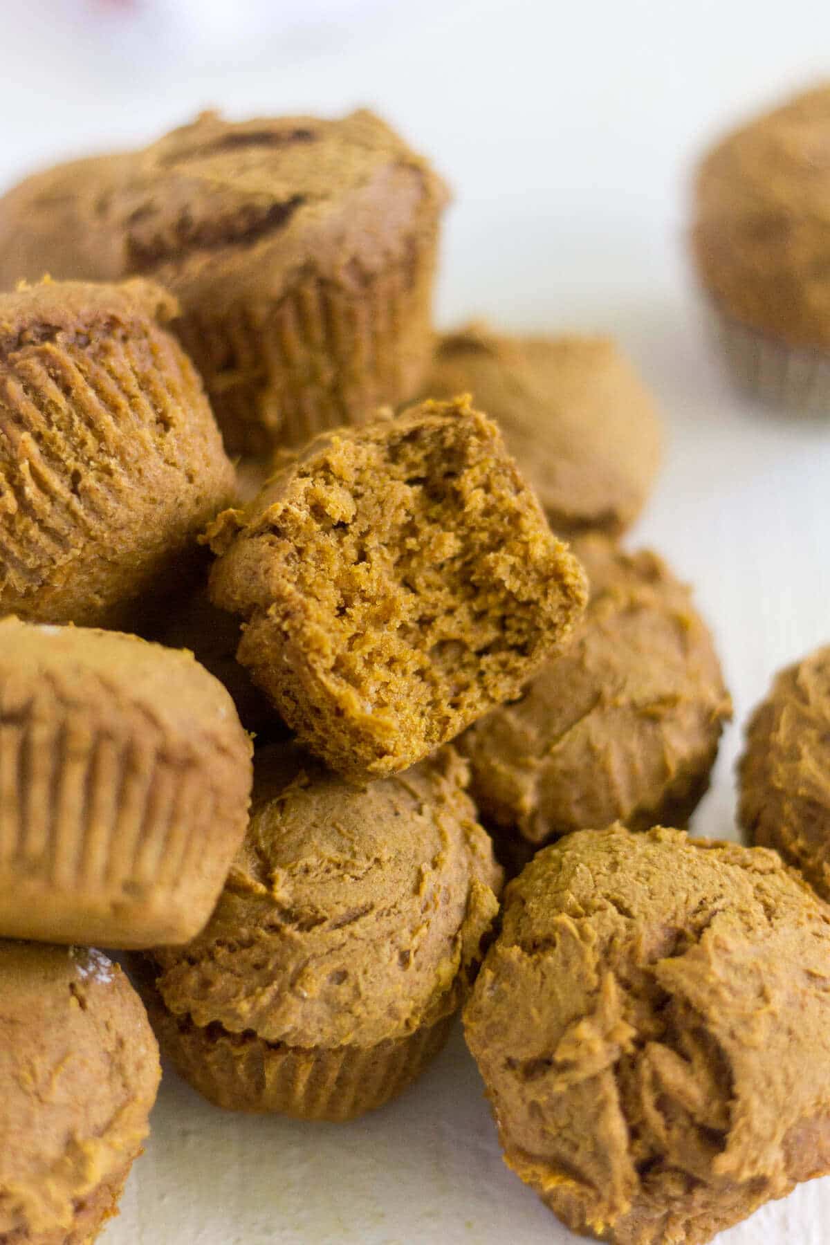 With only two ingredients, these mini pumpkin muffins are as easy as they come. Plus they're only 45 calories each! They're made without oil and eggs and they're so soft and filled with pumpkin spice flavor.