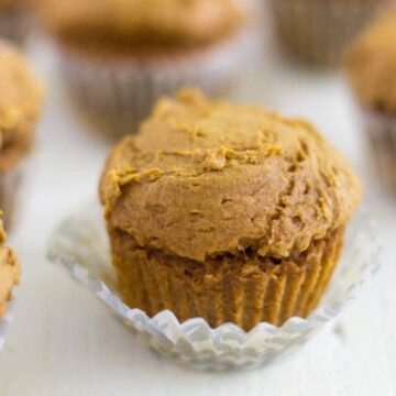 With only two ingredients, these mini pumpkin muffins are as easy as they come. Plus they're only 45 calories each! They're made without oil and eggs and they're so soft and filled with pumpkin spice flavor.