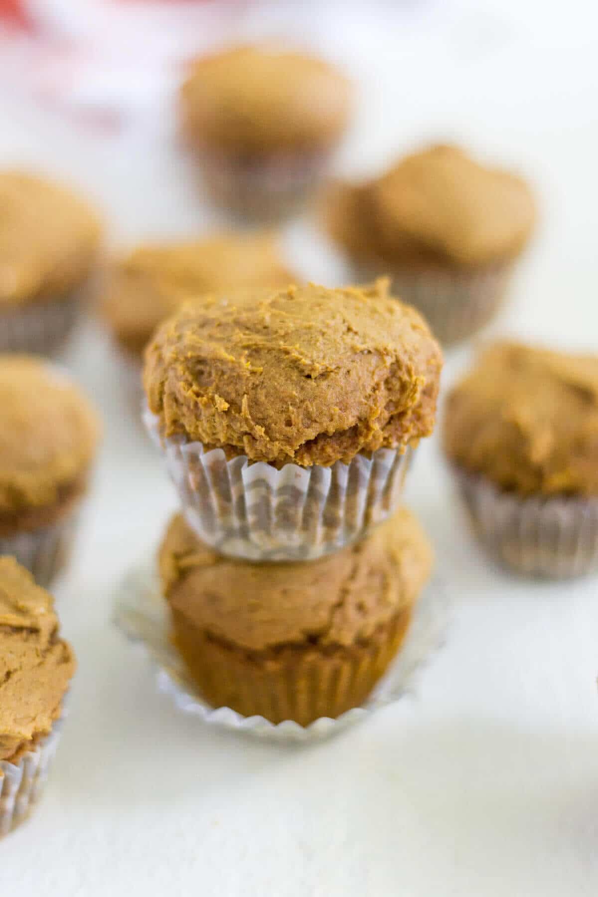 With only two ingredients, these mini pumpkin muffins are as easy as they come. Plus they're only 45 calories each! They're made without oil and eggs and they're so soft and filled with pumpkin spice flavor.