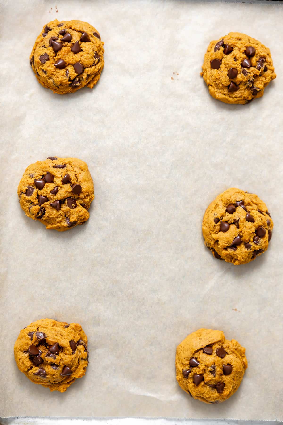 pumpkin pudding cookies cooling on a baking sheet.