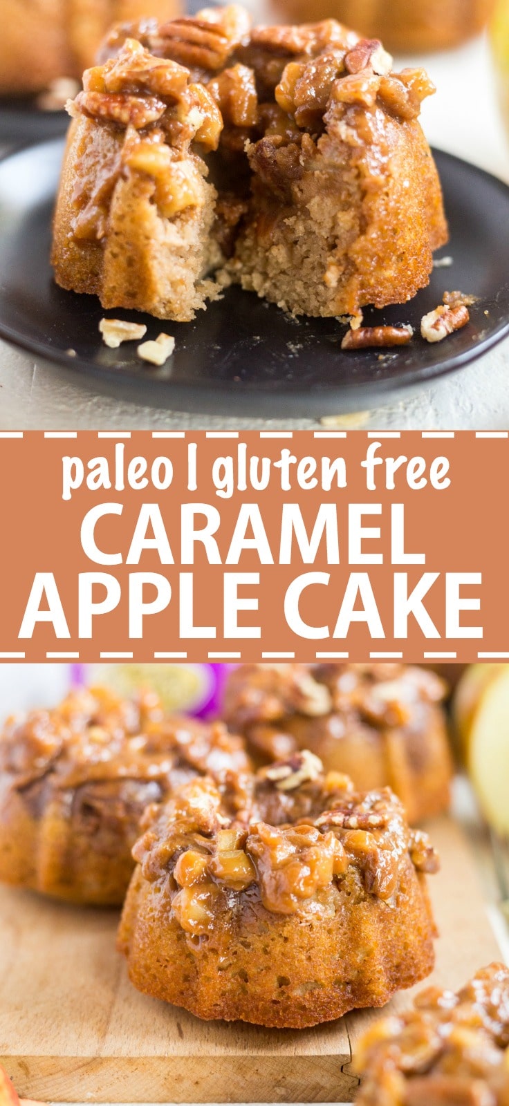 This paleo caramel apple cake is a healthy, gluten free dessert recipe made for Thanksgiving. It's filled with fall flavors and perfect for family and friends that want to stay healthy during the holiday season.