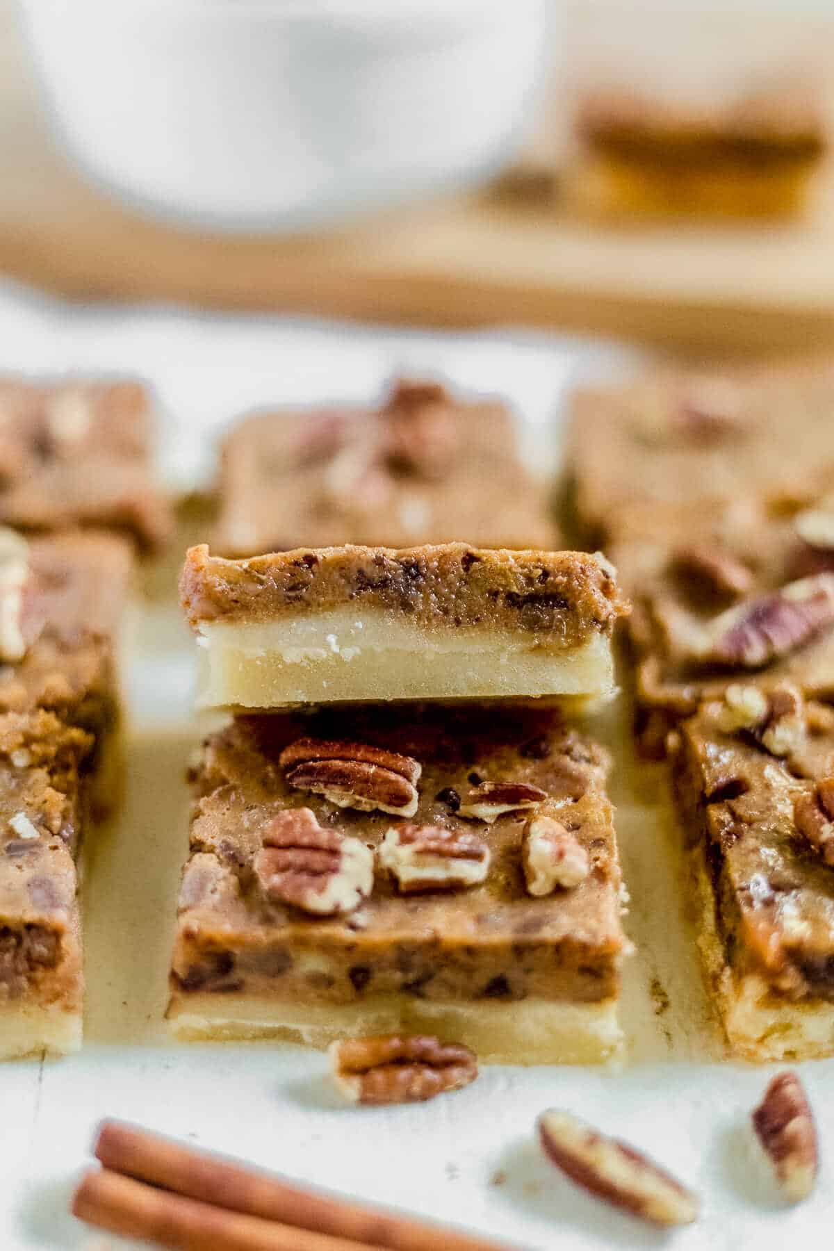 pumpkin pecan bars cut into squares