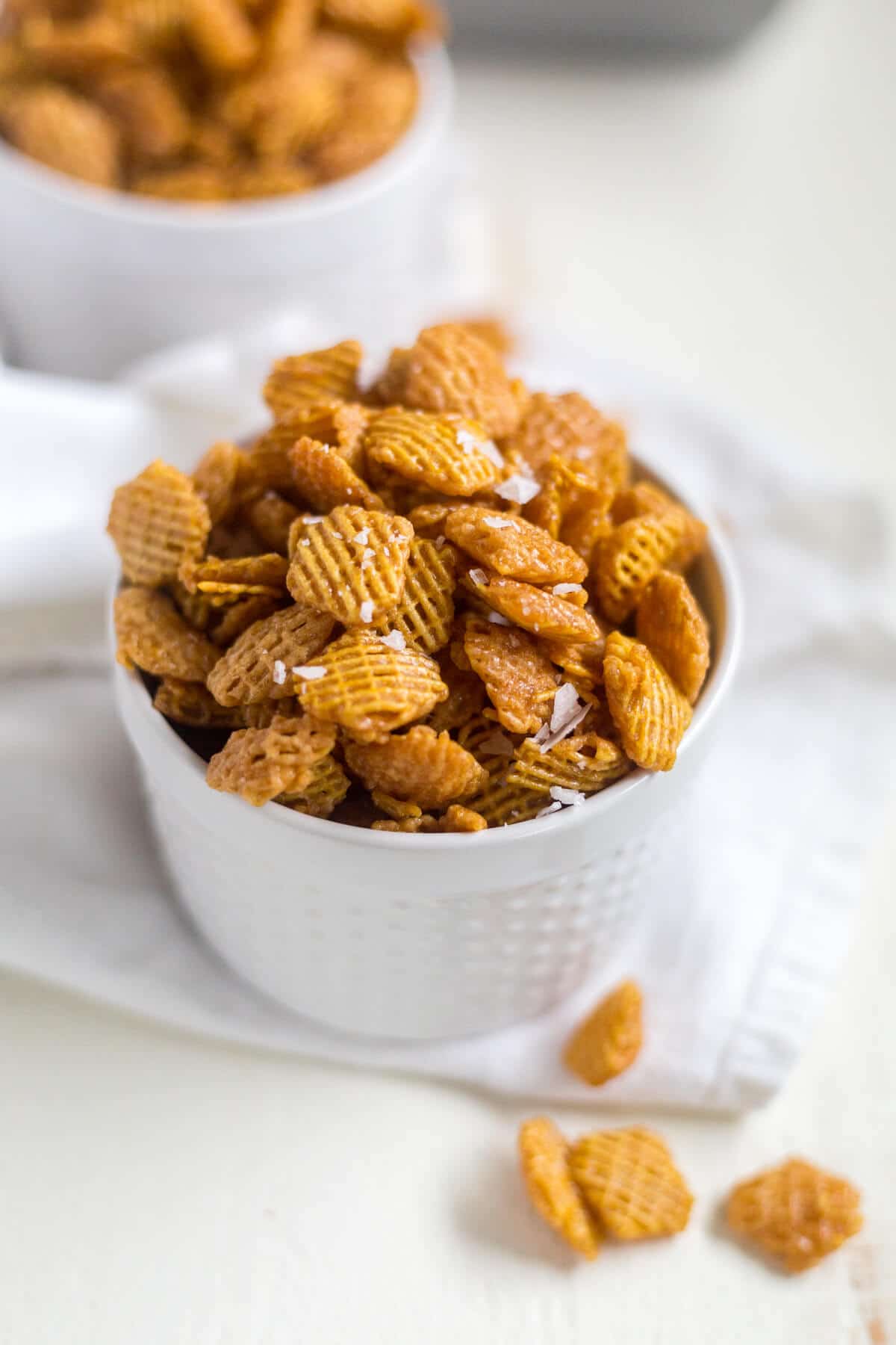 a bowl of crispix mix in a white bowl