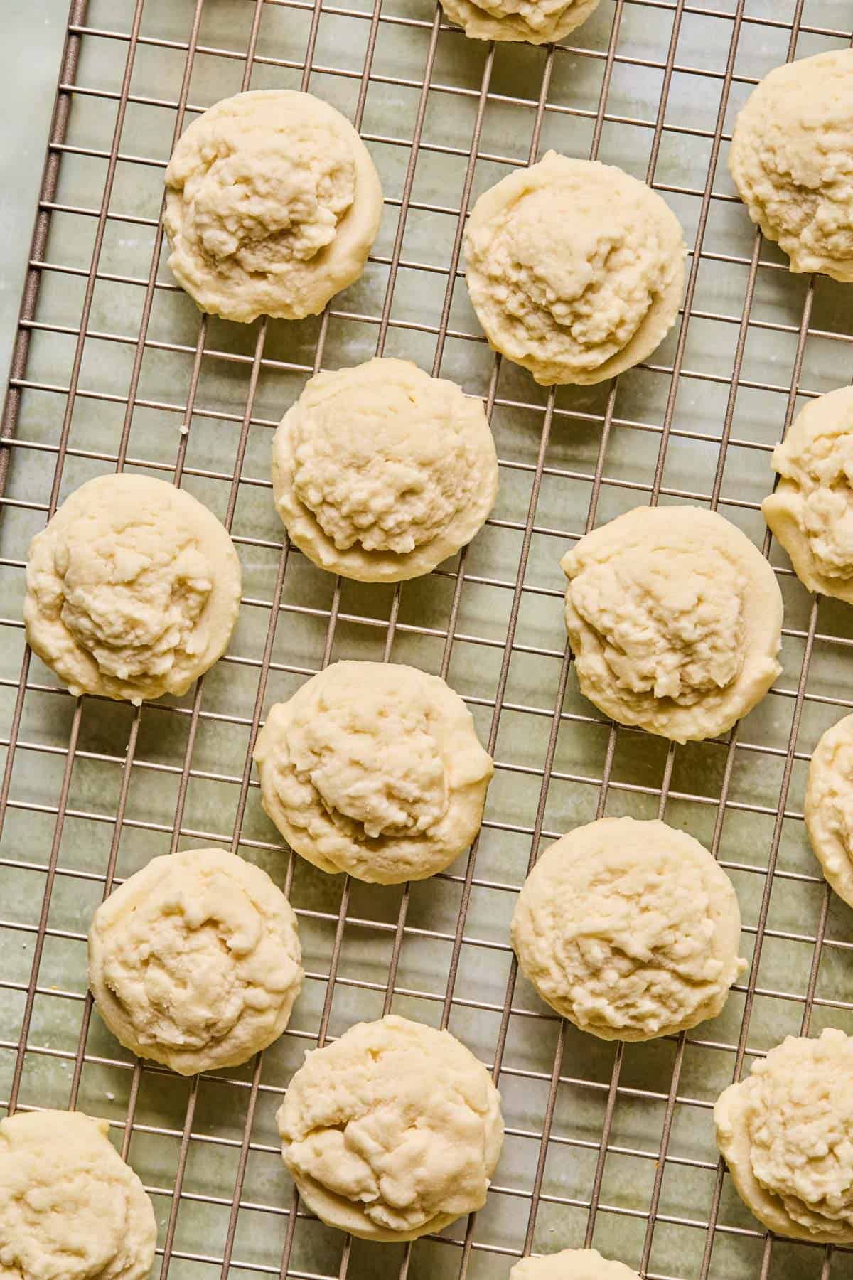 melting moment cookies cooling on a wire rack.