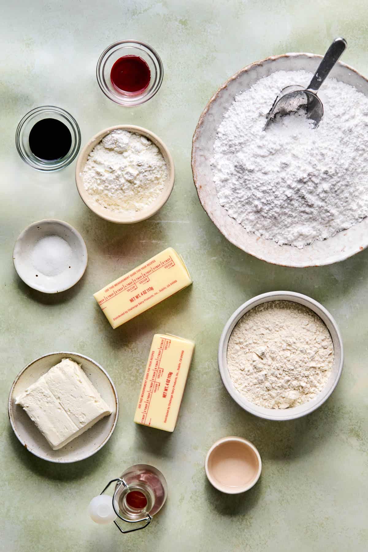 ingredients for melting moments sandwich cookies on a counter.