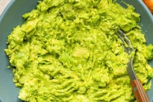 guacamole mashed in a bowl