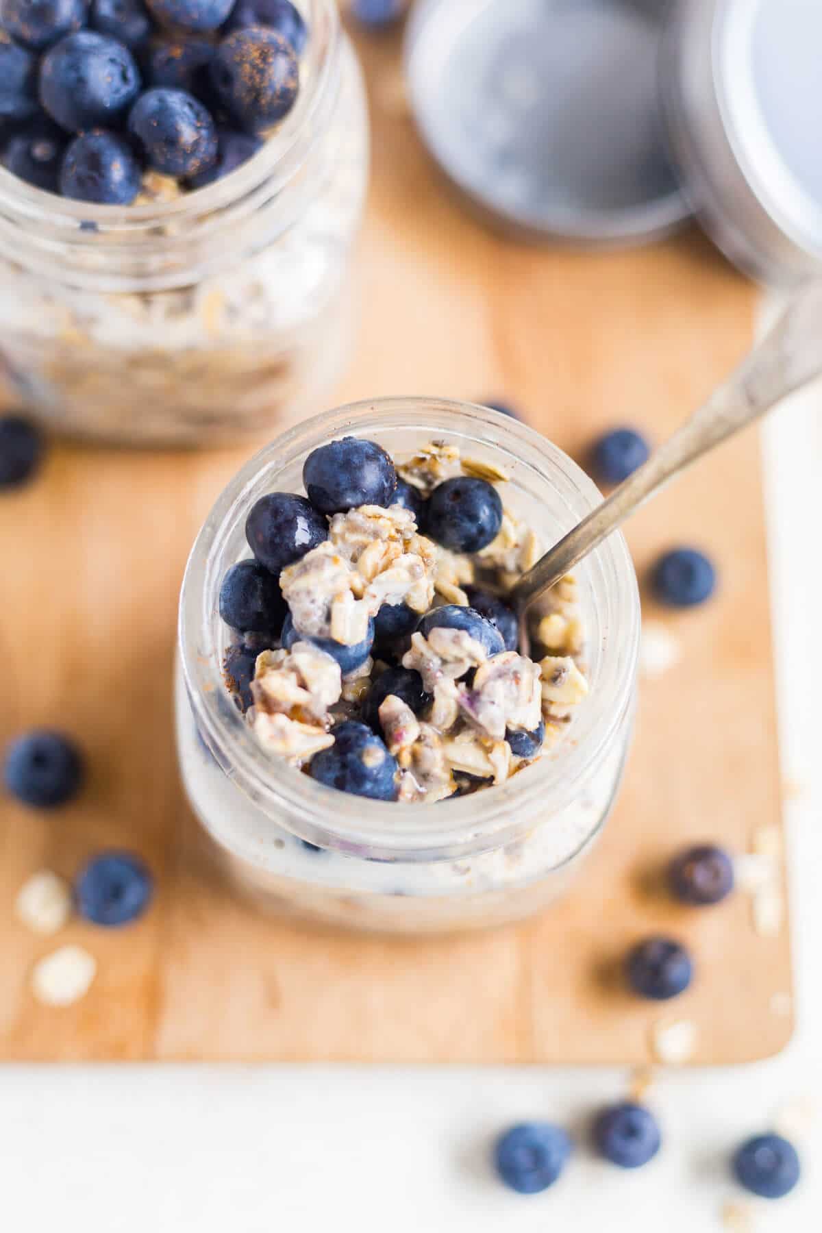 fresh blueberries mixed with overnight oats