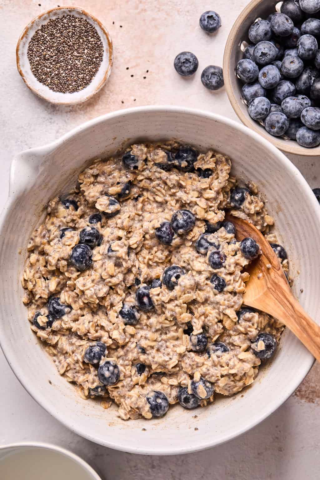 blueberry overnight oats in a bowl after chilling overnight.