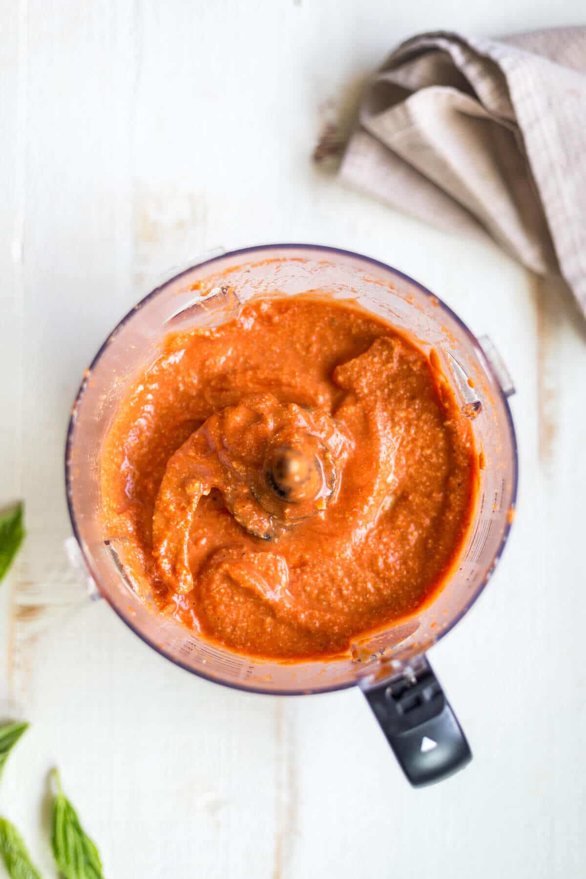 creamy arrabbiata sauce blended in a food processor.