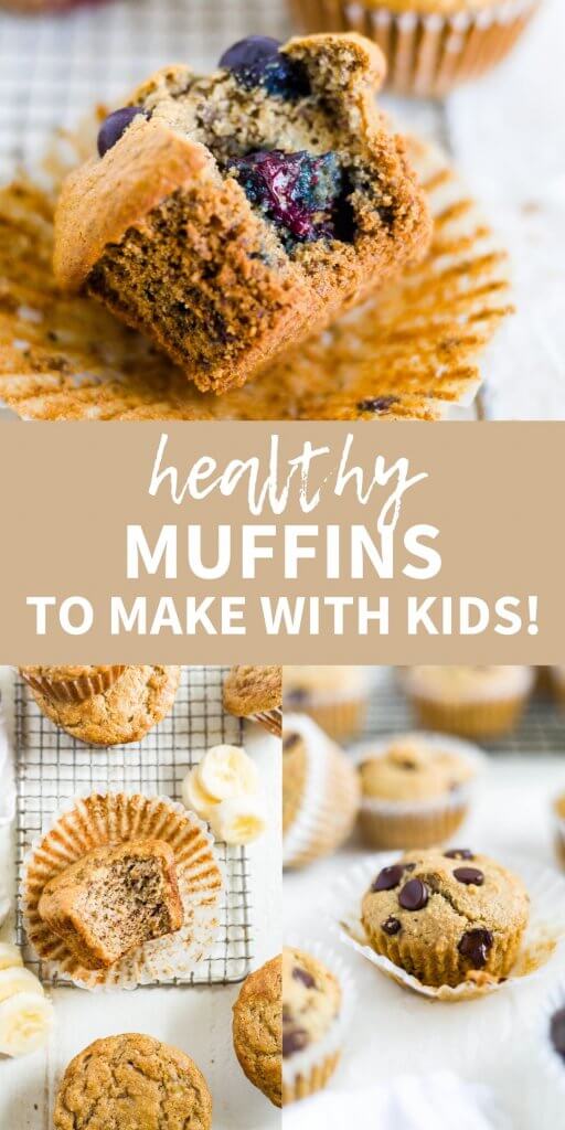 collage of healthy muffins to make with kids