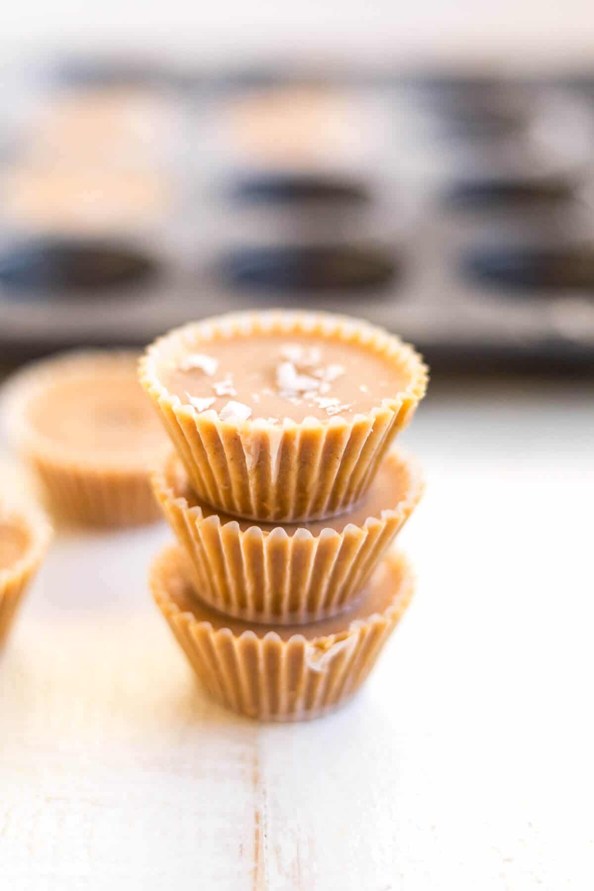 keto peanut butter fat bombs stacked together