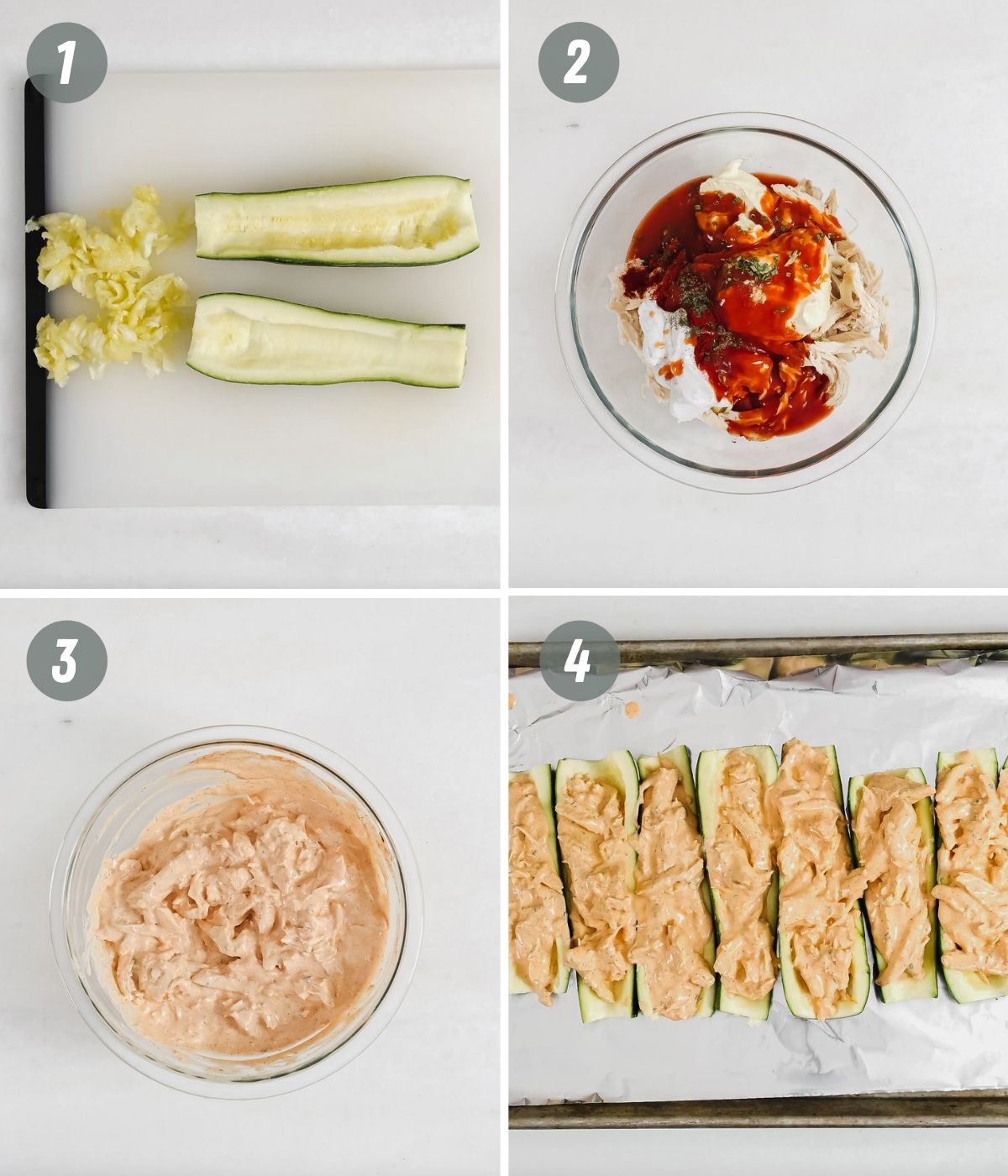 how to make buffalo chicken zucchini boats