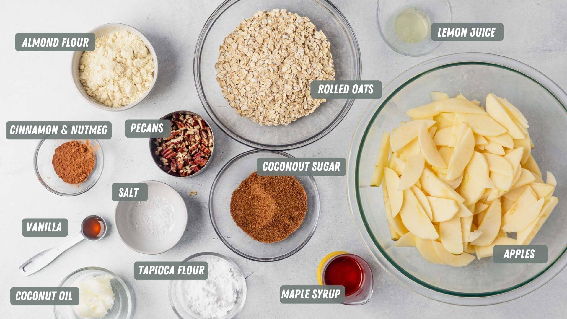 healthy apple crisp ingredients on a table